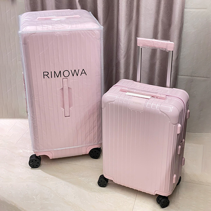 rimowa essential glossy pink polycarbonate suitcase